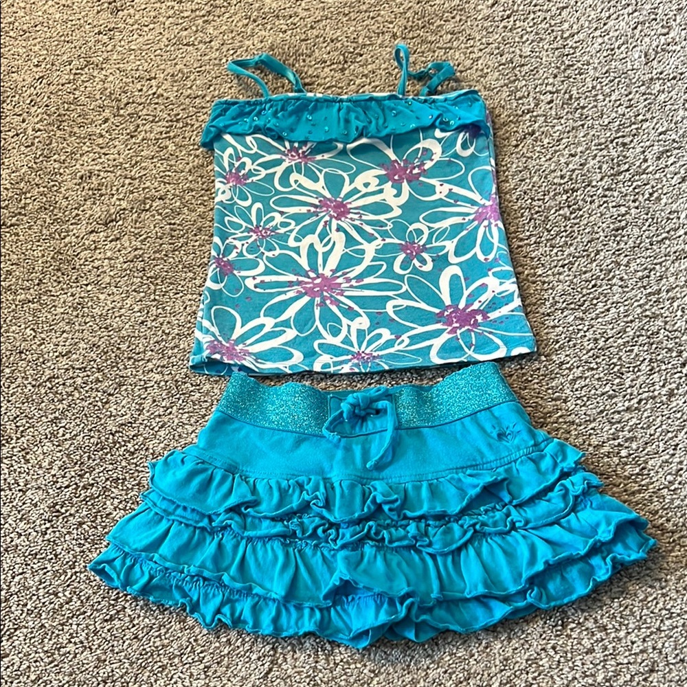Floral Blue Kids Ruffle Skort Set